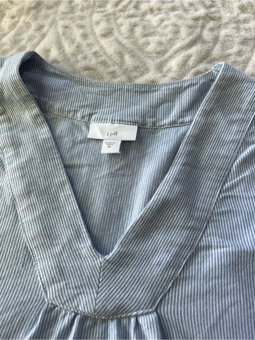 J. Jill Embroidered Floral Top Medium Blue Stripe 100% Cotton V-Neck Boho - Picture 4 of 8